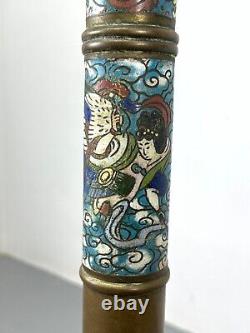 6 Ft. Pair Dragon Cloisonne Champleve Torch Archaic Taotie Oriental Lamp Statue