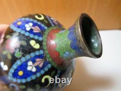 6 Vintage Meiji Era Japanese CLOISONNE Flower Butterfly Enamel Vase Inlaid
