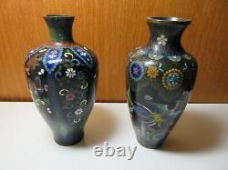 6 Vintage Meiji Era Japanese CLOISONNE Flower Butterfly Enamel Vase Inlaid