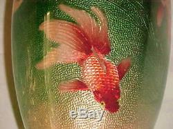 8 1/2 Ota Toshiro Japanese Ginbari Enamel Copper Cloisonne Vase Oranda Goldfish