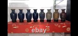 8 x 20thC Japanese Cloisonné Vases Process of Enamelling & Stands Cased