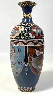9.5 Antique 19th C. Japanese Meiji Cloisonné Enamel Vase, Dragon & Phoenix