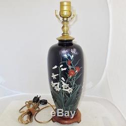 9.5 Antique Meiji Japanese Cloisonne Vase with Flowers Made into a Lamp (14.9)