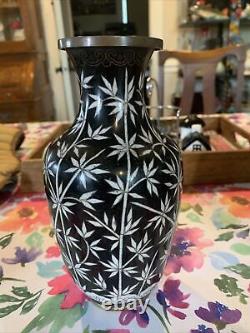 9 Meiji Antique High Japanese Period Cloisonne Vase Black White Bamboo Rare
