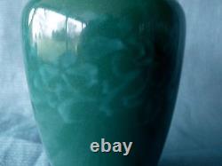 ANDO Japan JAPANESE Green GLASS 7.25 WIRE CLOISONNE Foliate Motif OVOID VASE