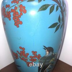 ANTIQUE Beautiful Japanese Cloisonne Enamel 12 Vase. Meiji PeriodVIVID COLORS