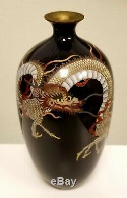 ANTIQUE JAPANESE CLOISONNE 3-Toed Dragon Enamel Vase MEIJI Hayashi style