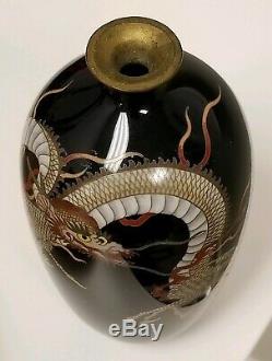 ANTIQUE JAPANESE CLOISONNE 3-Toed Dragon Enamel Vase MEIJI Hayashi style