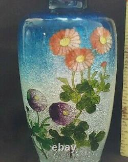 ANTIQUE Japanese Cloisonne Ginbari FLOWERS 3.25 Vase unsigned