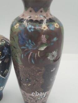 ANTIQUE Japanese Cloisonne Vases. 6.5 And 7.5. Meiji PeriodVIBRANT COLORS