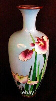 ANTIQUE MEIJI CLOISONNE VASE ORCHIDS BLUE c. 1880