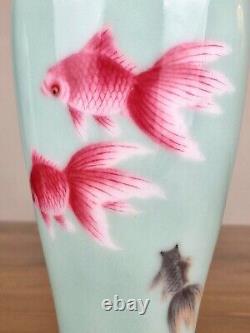 A Beautiful Pair Of Japanese Wireless Cloisonne Goldfish Vases