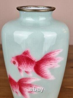 A Beautiful Pair Of Japanese Wireless Cloisonne Goldfish Vases