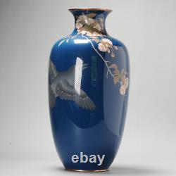 A Dark Blue Ground Vase with flowers and Bird cloisonné enamel Meiji era 186