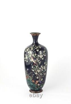 A Fine Meiji Period Japanese Cloisonne Floral Enamel Vase by Hayashi