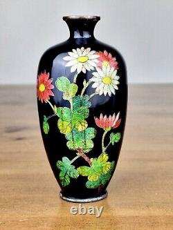 A Mirror Black Ground Japanese Cloisonne Vase with Ginbari Technique