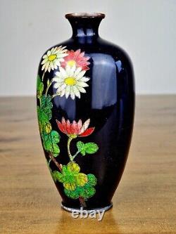 A Mirror Black Ground Japanese Cloisonne Vase with Ginbari Technique