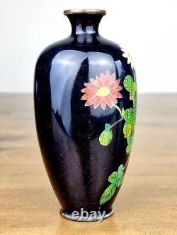 A Mirror Black Ground Japanese Cloisonne Vase with Ginbari Technique