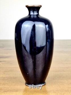 A Mirror Black Ground Japanese Cloisonne Vase with Ginbari Technique