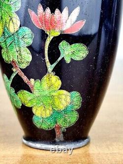 A Mirror Black Ground Japanese Cloisonne Vase with Ginbari Technique