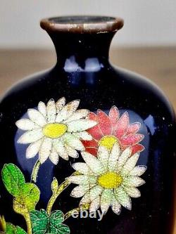 A Mirror Black Ground Japanese Cloisonne Vase with Ginbari Technique