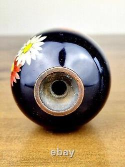 A Mirror Black Ground Japanese Cloisonne Vase with Ginbari Technique