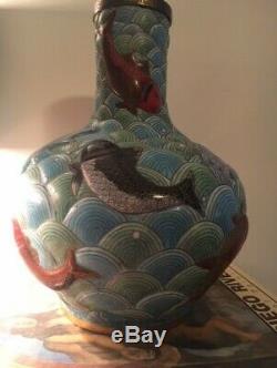 A Monumental Pair of of Early 20th C. Japanese Koi & Water Cloisonne Vases
