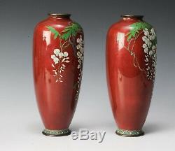 A Pair of Antique 19th C Japanese Meiji Cloisonne Enamel Vases
