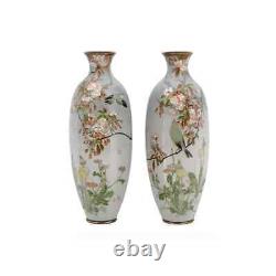 A Pair of High Quality Antique Japanese Cloisonne Silver Wire Enamel Vases with