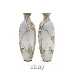 A Pair of High Quality Antique Japanese Cloisonne Silver Wire Enamel Vases with