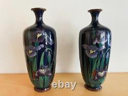A pair of Japanese Meiji Period Cloisonne vases with Iris pattern