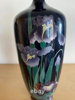 A pair of Japanese Meiji Period Cloisonne vases with Iris pattern