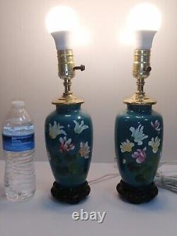 A pair of Japanese cloisonné vase table lamps, floral Pattern