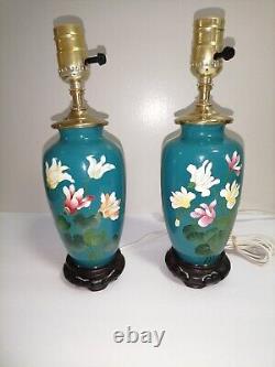 A pair of Japanese cloisonné vase table lamps, floral Pattern