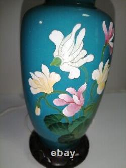 A pair of Japanese cloisonné vase table lamps, floral Pattern