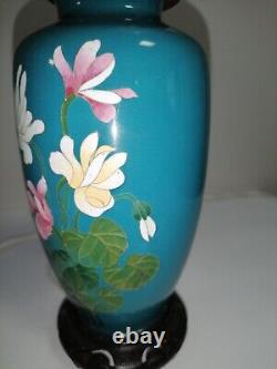 A pair of Japanese cloisonné vase table lamps, floral Pattern