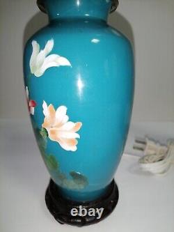 A pair of Japanese cloisonné vase table lamps, floral Pattern