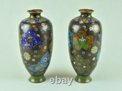 A pair of antique Japanese Meiji period cloisonne vases