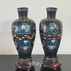 A pair of antique Japanese cloisonne vases 5 inches tall