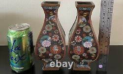 A pair of antique japanese cloisonne meiji period vases 7.25 Inches Tall