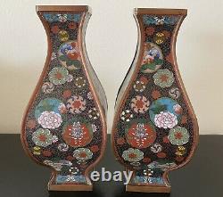 A pair of antique japanese cloisonne meiji period vases 7.25 Inches Tall