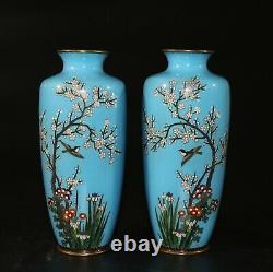 A pair of vintage Japanese cloisonne enamel vases circa 1900 1237