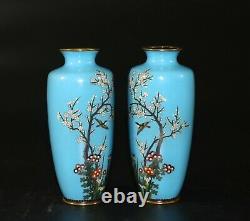 A pair of vintage Japanese cloisonne enamel vases circa 1900 1237