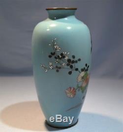 Adachi Kinjiro Japanese Meiji Cloisonné Enamel Vase Floral Bird Motif