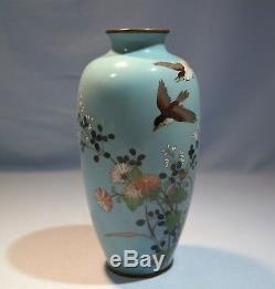 Adachi Kinjiro Japanese Meiji Cloisonné Enamel Vase Floral Bird Motif
