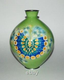 Amazing Japanese Cloisonne Enamel Vase of a Butterfly by the Tamura Workshop