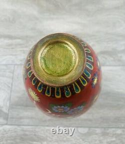 An Antique Japanese Cloisonne Floral Red Ground Decorated Vase