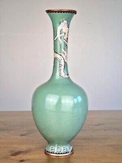 An Unusual Japanese Cloisonne Dragon Vase with a Celadon Ground