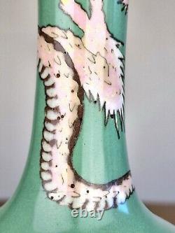 An Unusual Japanese Cloisonne Dragon Vase with a Celadon Ground