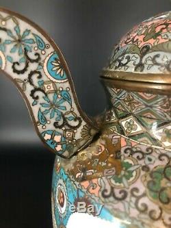 Ancien Vase Émaux Cloisonné Japon 19th C Japanese Meiji Cloisonne Covered Jar